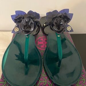 Tory Burch Blossom Jelly Thong emerald green and navy